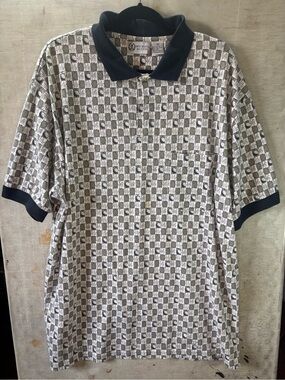 Michael Bastian Navy Collar Polo with Cream Geometric Print